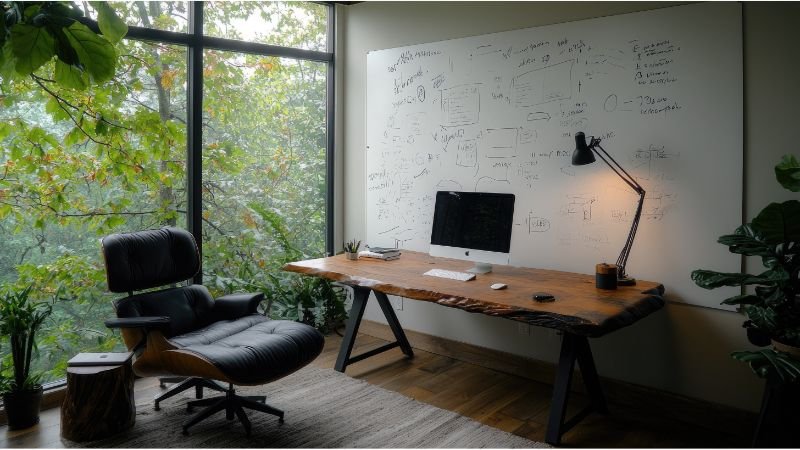 Tranquil cabin workspace illustrating Cal Newport's Grand Gesture environment for deep work 