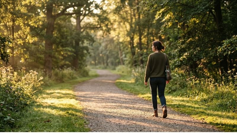 How to improve sleep quality - person walking outdoors in morning sunlight to support circadian rhythm and sleep