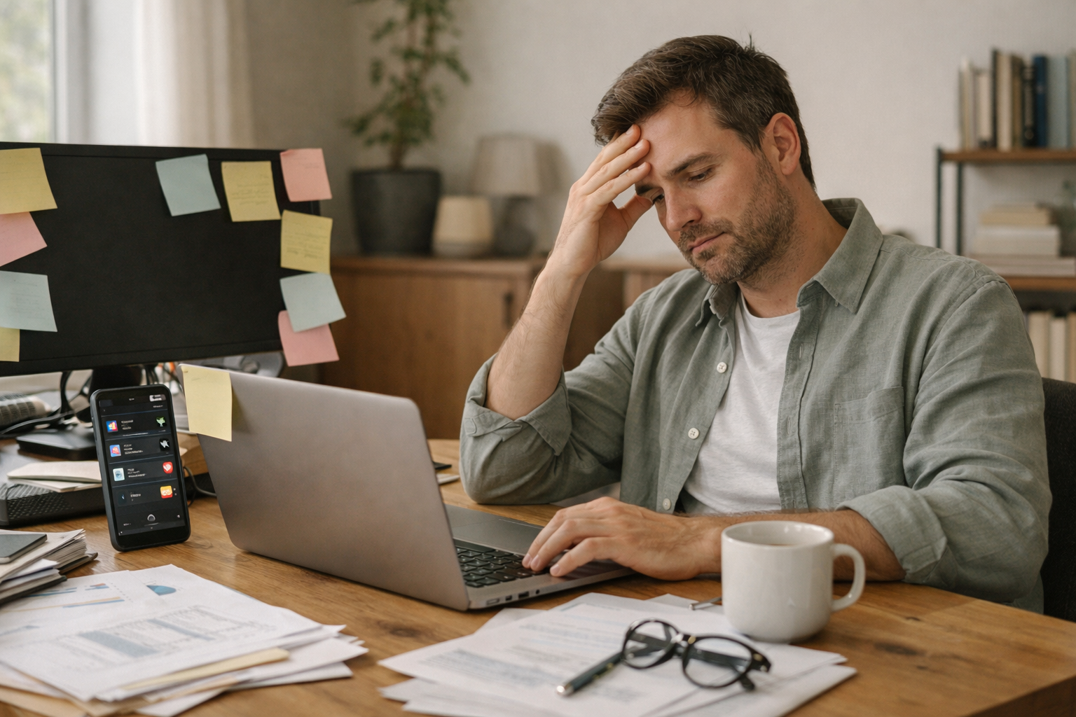 Professional at desk struggling to focus — how to identify productivity blockers holding you back