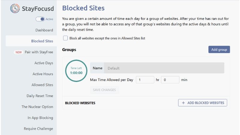 Screenshot of a website blocker illustrating digital environment design