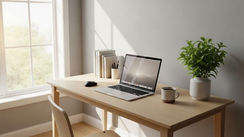 Environment design for focused work - clear desk with single priority
