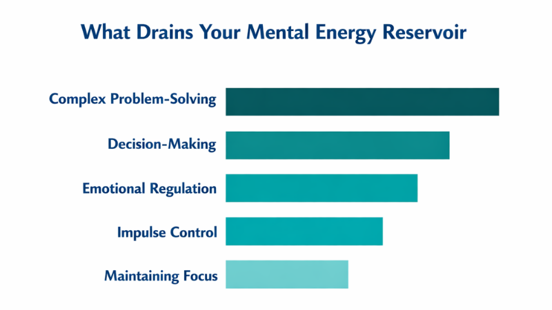 Infographic showing which mental processes drain youe mental energy the most