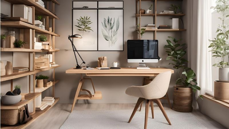 A home office space with pictures of nature to enhance productivity