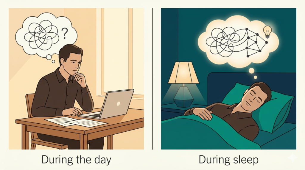 Diagram showing how sleep affects memory and transfer to long-term storage.