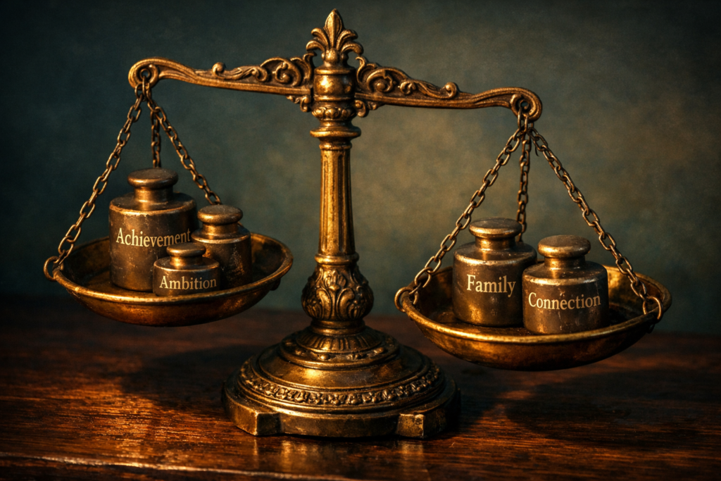 Balancing scales representing the tension between competing personal values